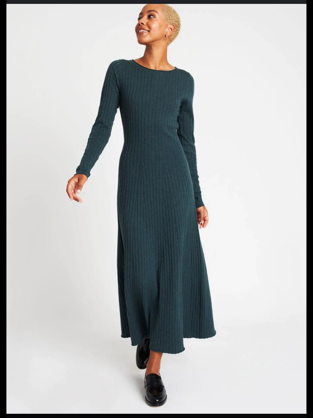 KIT & ACE Green Dreamy Flare Merino Wool Belted Midi Dress